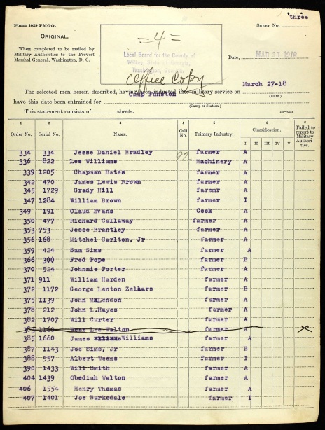 Claud EVANS - Lists of Men Ordered to Report to Local Board for Military Duty, 1917–1918