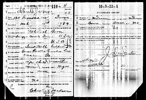 Charlie JACKSON I - Army Registration Card